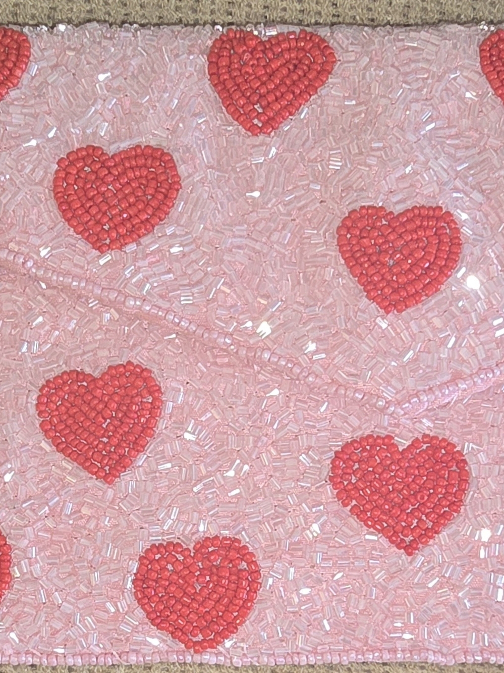 Pink Beaded Heart Clutch